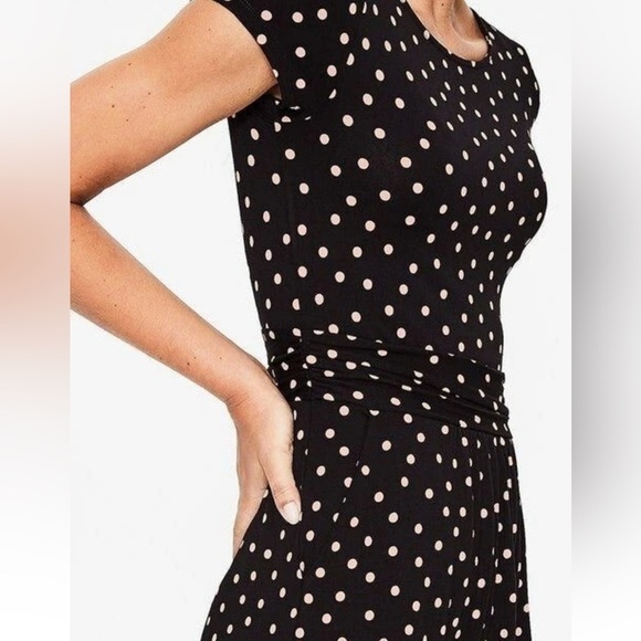 Boden Amelie‎ Black Pink Polka Dot Jersey Knit Fit Flare Dress Pockets Size 14 - Picture 3 of 13
